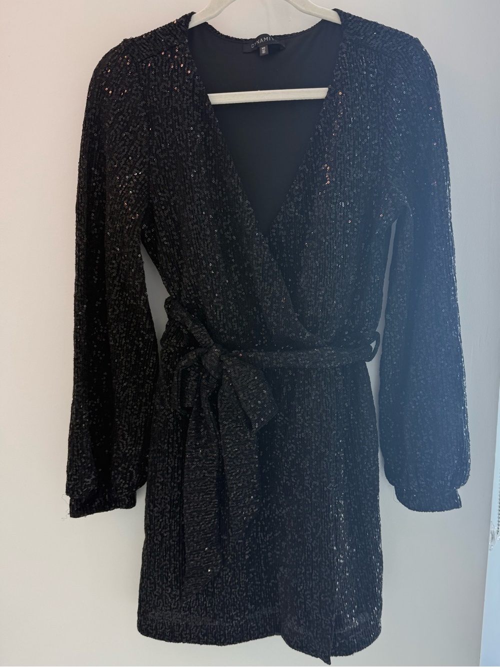 Dynamite Black Sequin Wrap Mini Dress